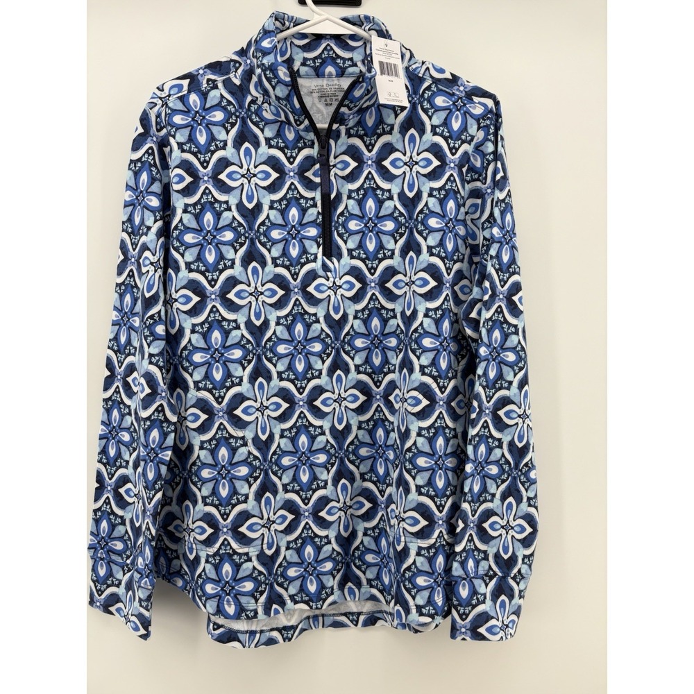 Vera Bradley French Terry Pocket Pullover 1/4 Zip Blue Floral Design Size M NWT - Picture 2 of 5